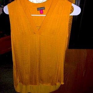 Vince Camuto Mustard yellow/gold silky v neck sleeveless top